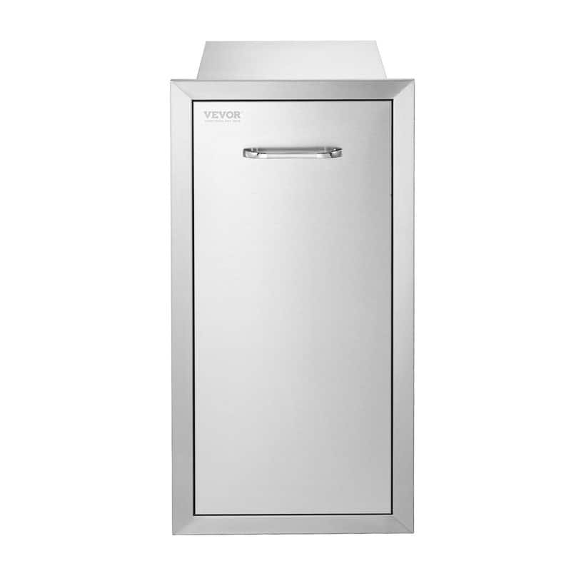 Pull-Out Trash Drawer, Stainless Steel Roll-Out Bin with Sliding Rails and Handle for Outdoor Kitchen or BBQ Island