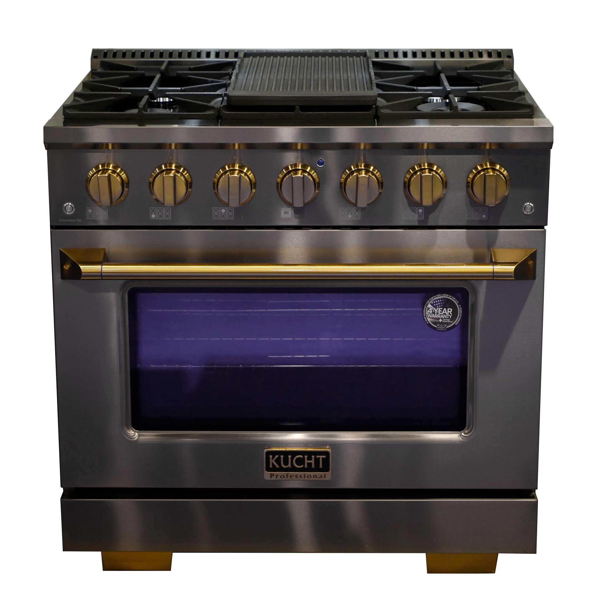 KUCHT Gemstone Professional 36 in. 5.2 cu. ft. Dual Fuel Range for Propane Gas with Convection Oven in Titanium Stainless Steel