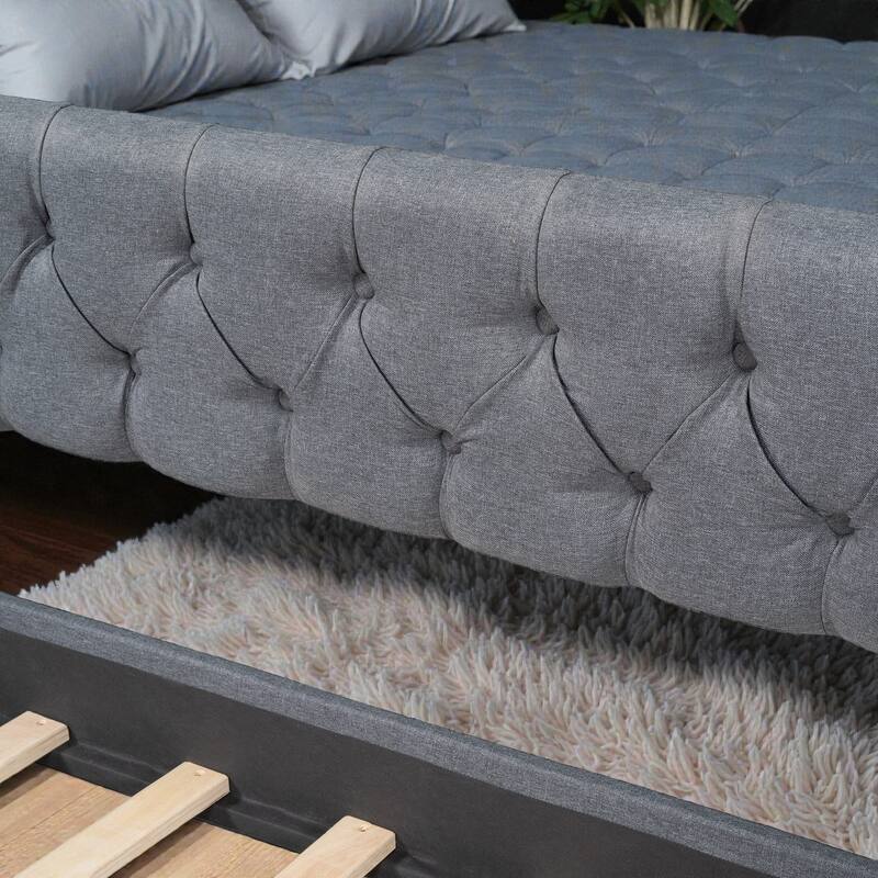 Upholstered Twin Size Daybed with Two Storage Drawers, Linen Fabric Daybed Frame with Wood Slat Support