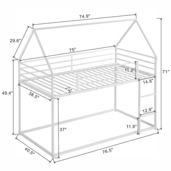 Elegant Style and House Metal Bunk Bed with Sturdy Frame, Built-in Ladder and Slide, Twin over Twin, White