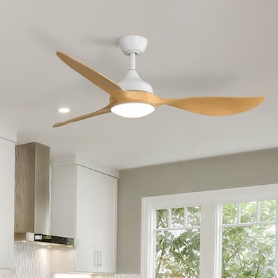 6-Speed Quiet DC Reversible Ceiling Fan for Indoor & Outdoor, Modern 56 Inch White Ceiling Fan with Dimmable LED Light