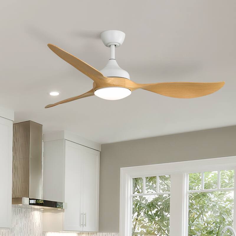 Reversible Quiet DC Motor Wood Ceiling Fan with 3-Color Dimmable LED Light, 6-Speed Remote Control & 3 Timers - White