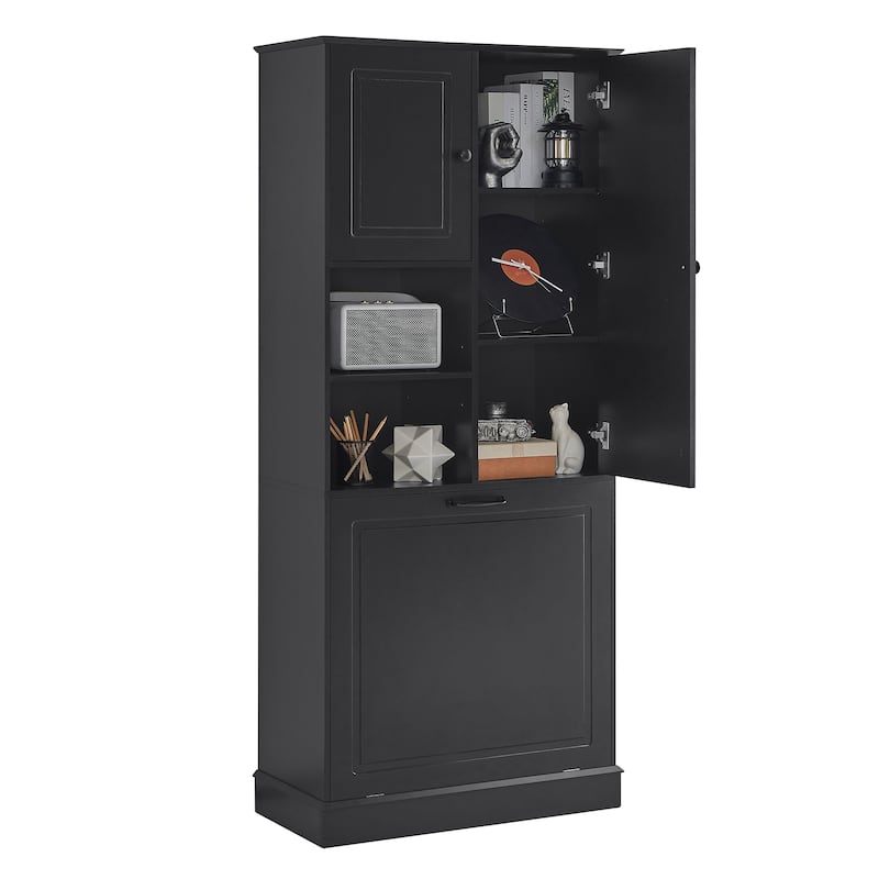 GDF Studio - Tommy Modern MDF Tall Storage Cabinet with Adjustable Shelves and Large Flip-Out Basket