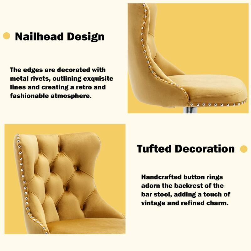 Velvet Upholstered Nailheads Tufted Swivel Bar Stools (Set of 2)