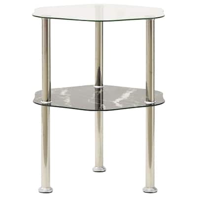 vidaXL 2-Tier Side Table Transparent & Black 15"x15"x19.7" Tempered Glass - 15" x 15" x 19.7"