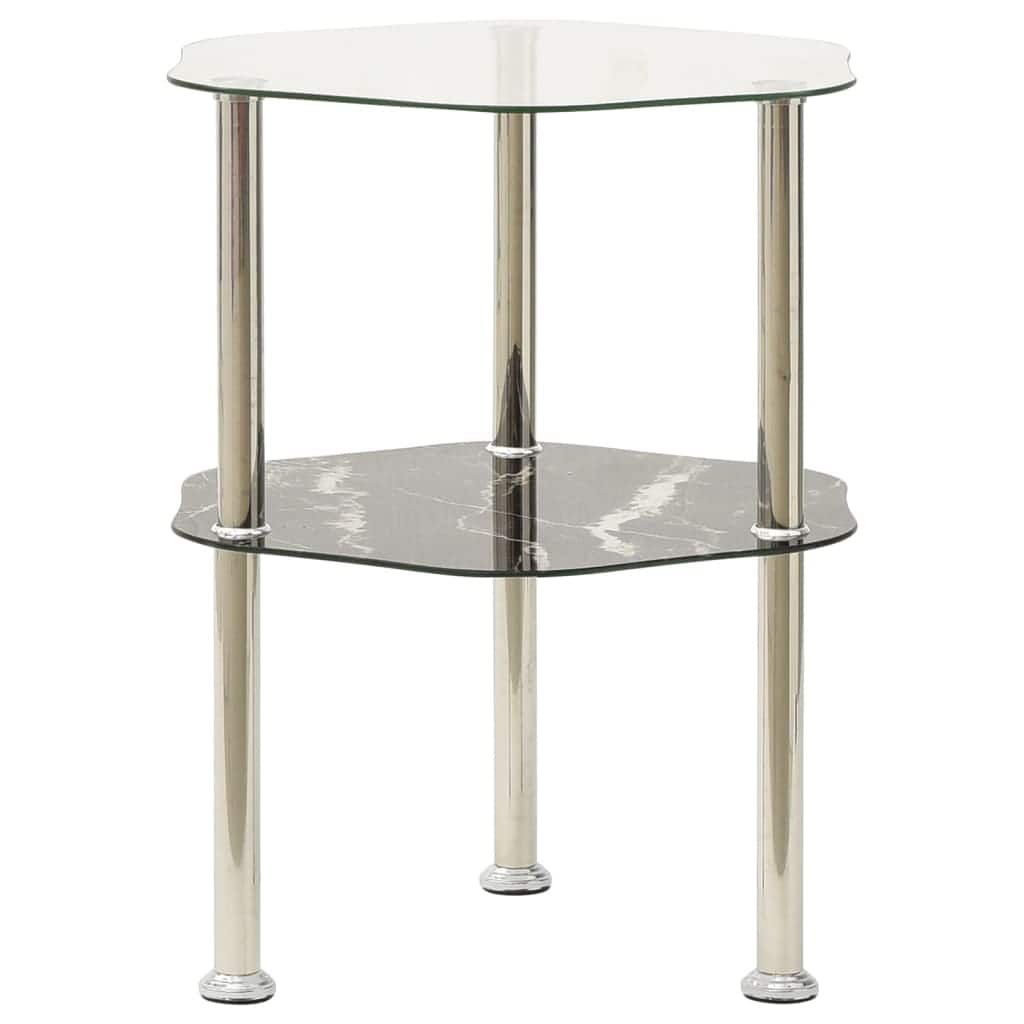 vidaXL 2-Tier Side Table Transparent & Black 15"x15"x19.7" Tempered Glass - 15" x 15" x 19.7"