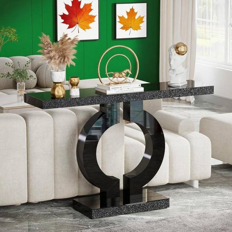 Acrylic and Glass Console Table with O-Shaped Base Design - 43.11"W x 11.61"D x 31.89"H