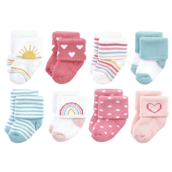 slide 1 of 1, Hudson Baby Infant Girls Cotton Rich Newborn and Terry Socks, Modern Rainbow Modern Rainbow - 0-6 Months