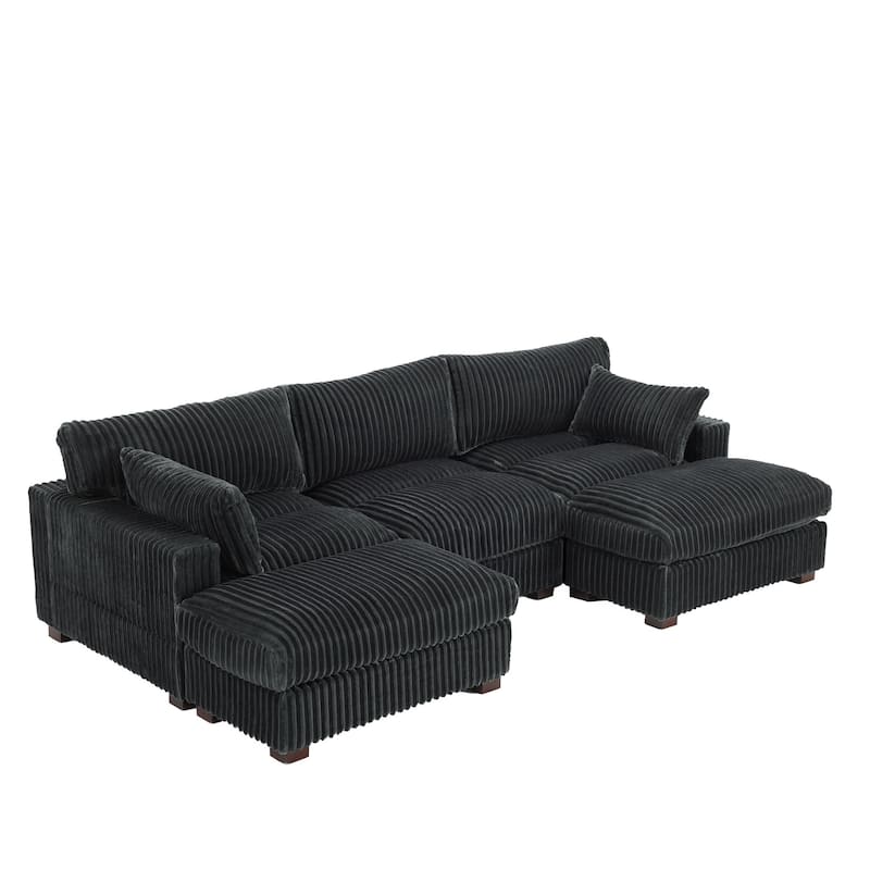 Modern Oversized Plush Corduroy Modular Sectional Sofa with 2 Ottomans
