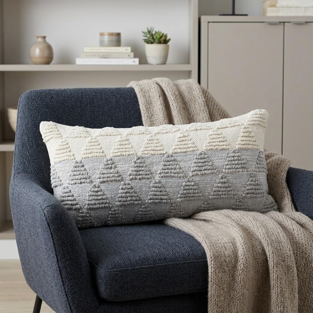 HomeRoots 14" X 36" Gray And Off White Cotton Geometric Throw Pillow