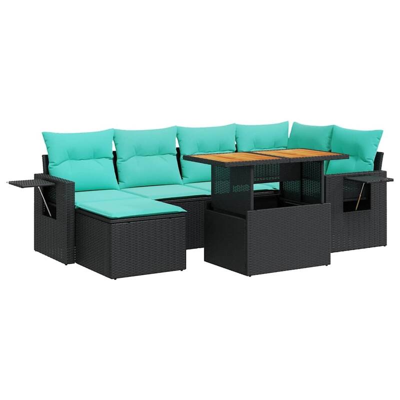 vidaXL 7 Piece Patio Sofa Set with Cushions Black Poly Rattan - 21.7 x 24.4 x 27.2