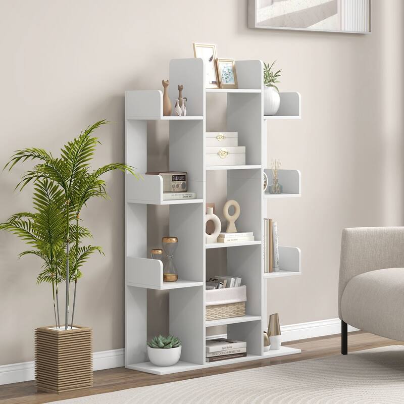 Costway 1/2 PCS Bookshelf Tree-Shaped Bookcase with 13 Storage Shelf