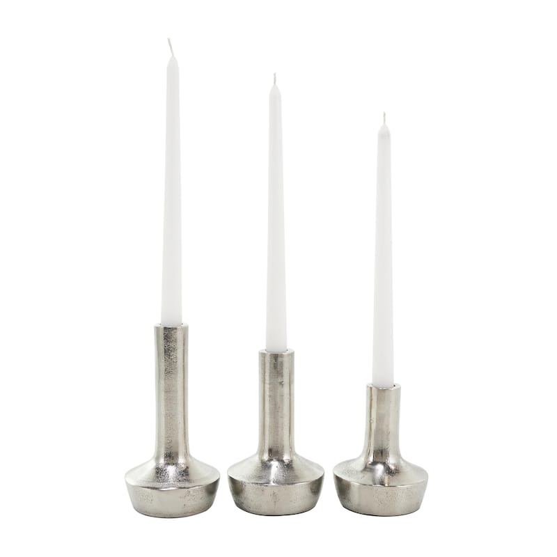 Aluminum Metal Decorative Candle Holder with Rounded Bases - Set of 3 Silver - Roche River Decor