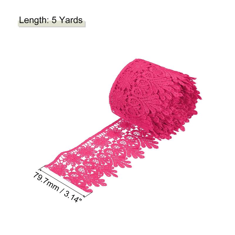 3 Inch Wide Lace Ribbon Floral Pattern Embroidered Lace Trim - Rose Red - 5 Yard