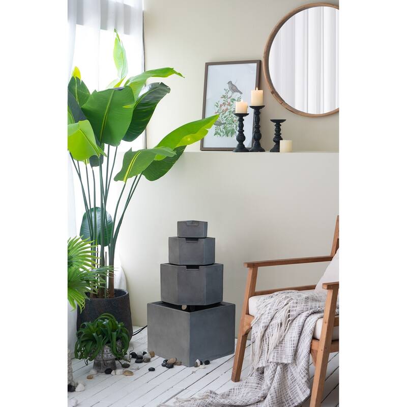 GDFStudio - Thorne Patio Cement 4 Tier Block Water Fountain - Grey