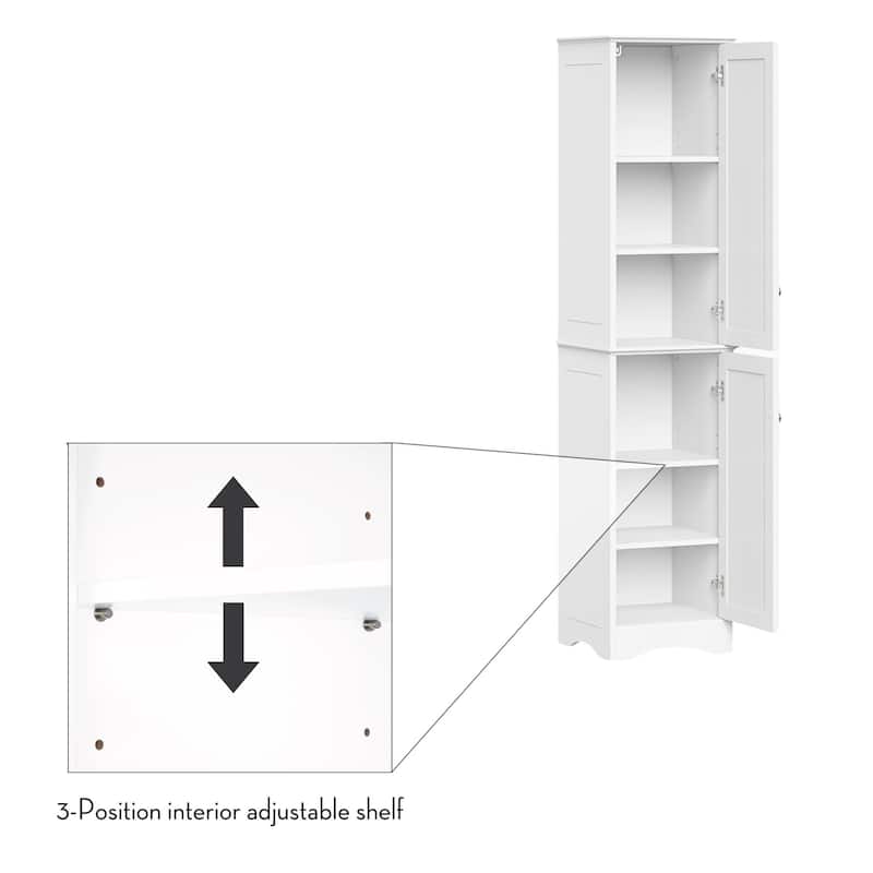 RiverRidge Ashland Two-Door Tall Bathroom Storage Cabinet and Linen Organizer with Adjustable Shelves - White