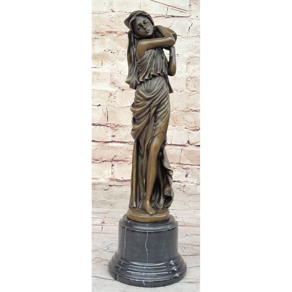 Female Figure Carrying Jar Clical Roman Maiden Hot Cast Bronze Sculpture On Marble Base