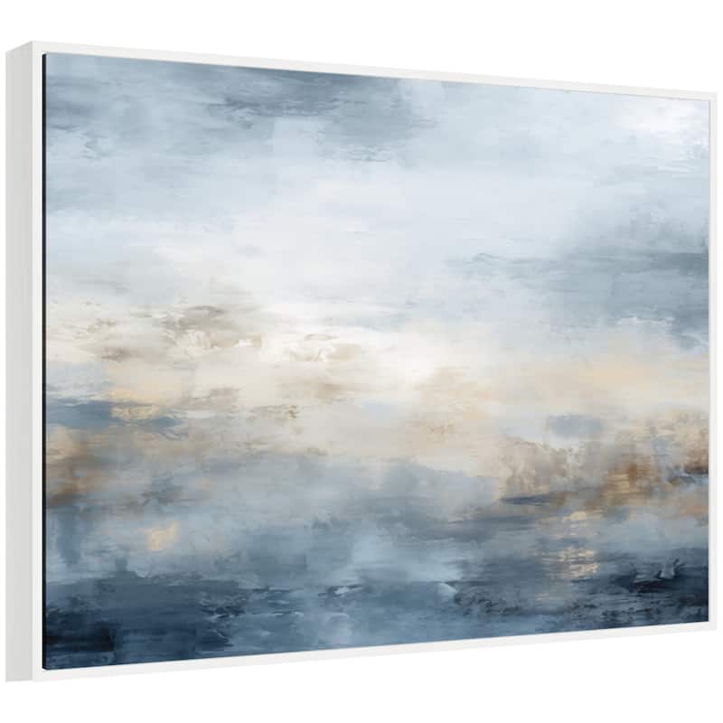 Kate and Laurel Sylvie Tonal Abstract Oceanic Nautical Serenity Blue Horizontal Framed Canvas by The Creative Bunch Studio - 42x32 - White
