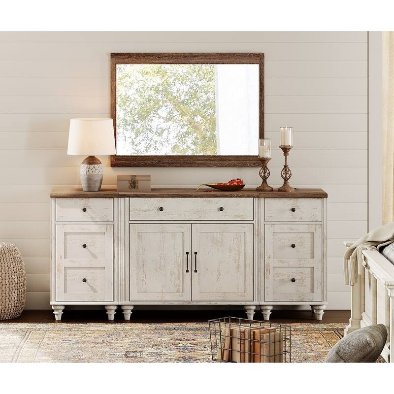 Sideboard Buffet Cabinets with Doors and Drawer - 3 Drawers and 4 Doors - Rustic White