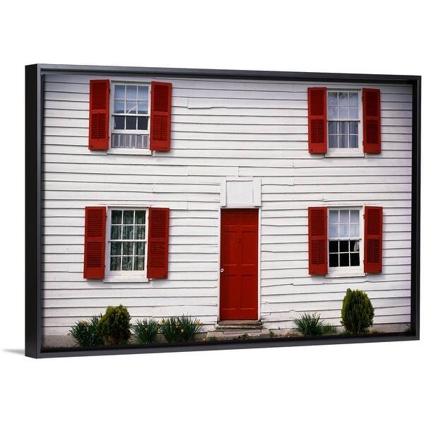 Shop White House With Red Door And Shutters Black Float Frame