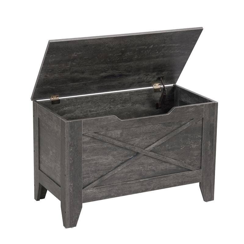Storage Wooden Ottoman, Flip Top Ottoman Bench with Hand Weave Poufs Padded, Bed End Stool, Foot Rest for Living Room/Entryway