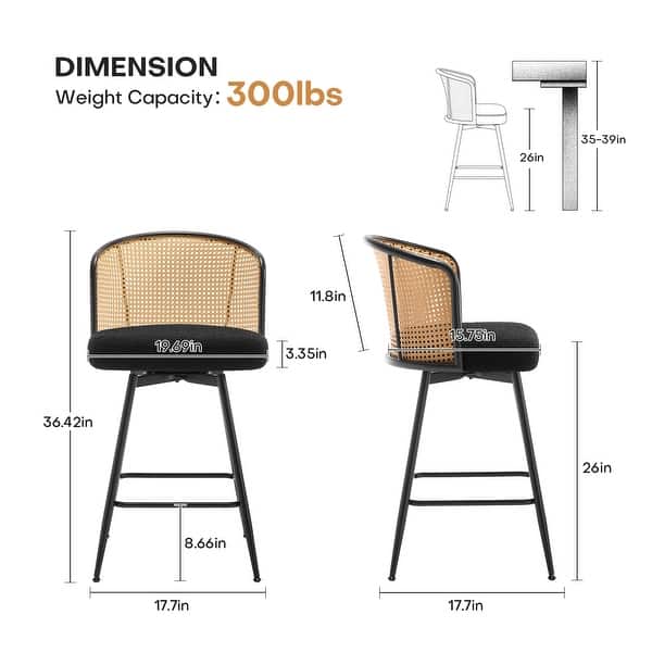 dimension image slide 9 of 13, 26"/29" Upholstered Swivel Bar Stool /Counter Stools Set of 2/3/4