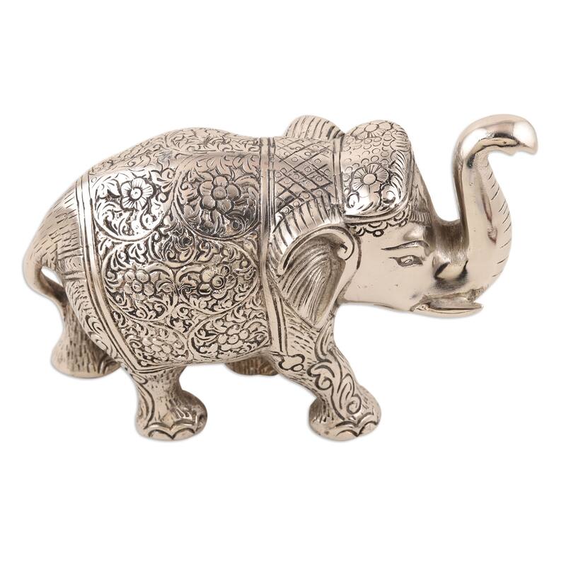 Novica Handmade Sweet Elephant Aluminum Statuette