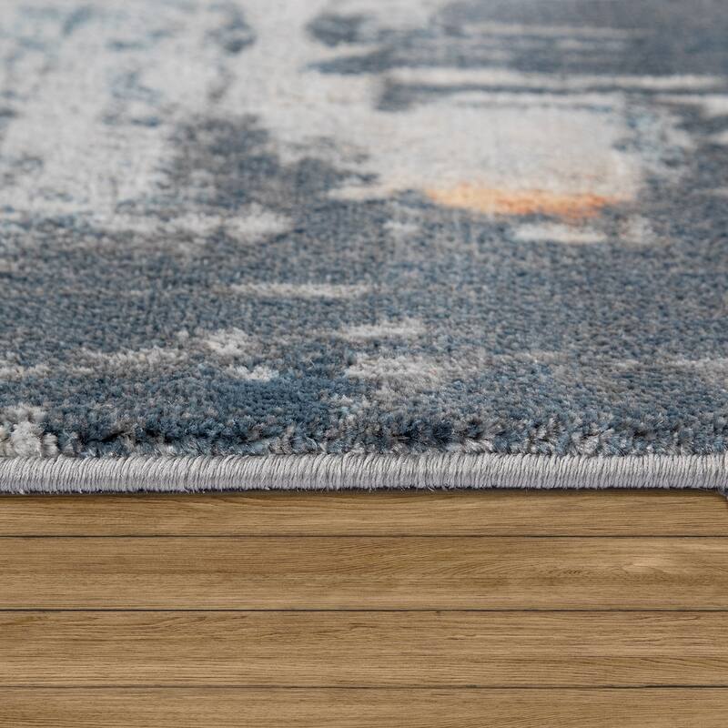 Modern Area Rug for Living-Room Abstract Design in cream orange blue