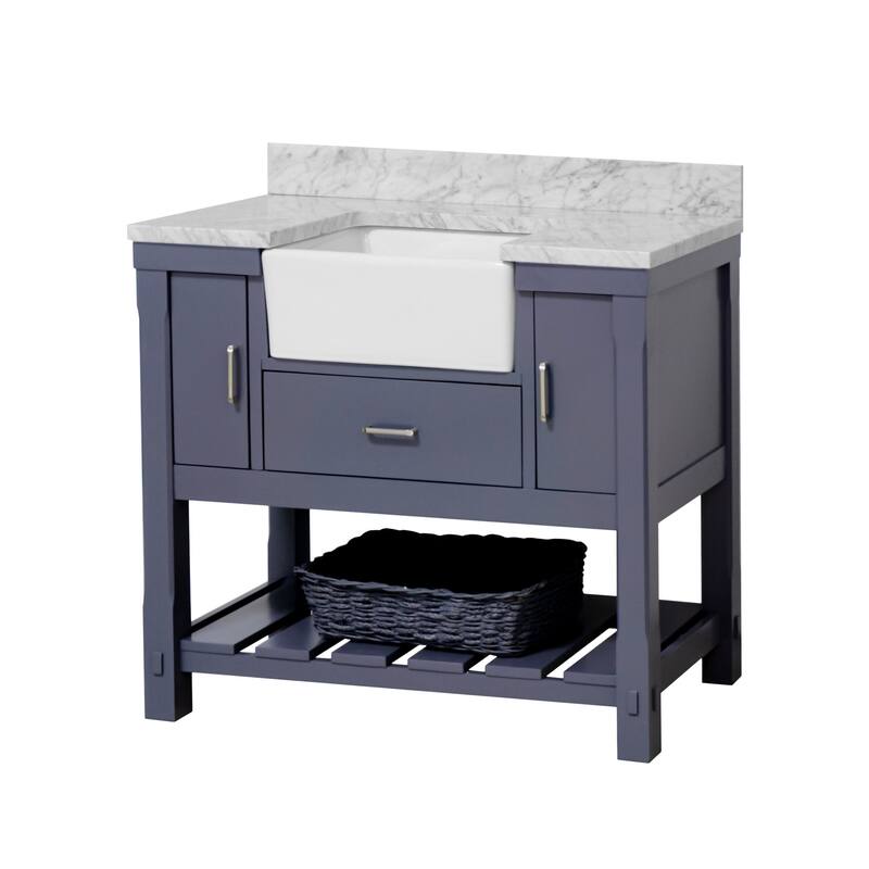 KitchenBathCollection Charlotte 42" Farmhouse Bathroom Vanity with Carrara Marble Top