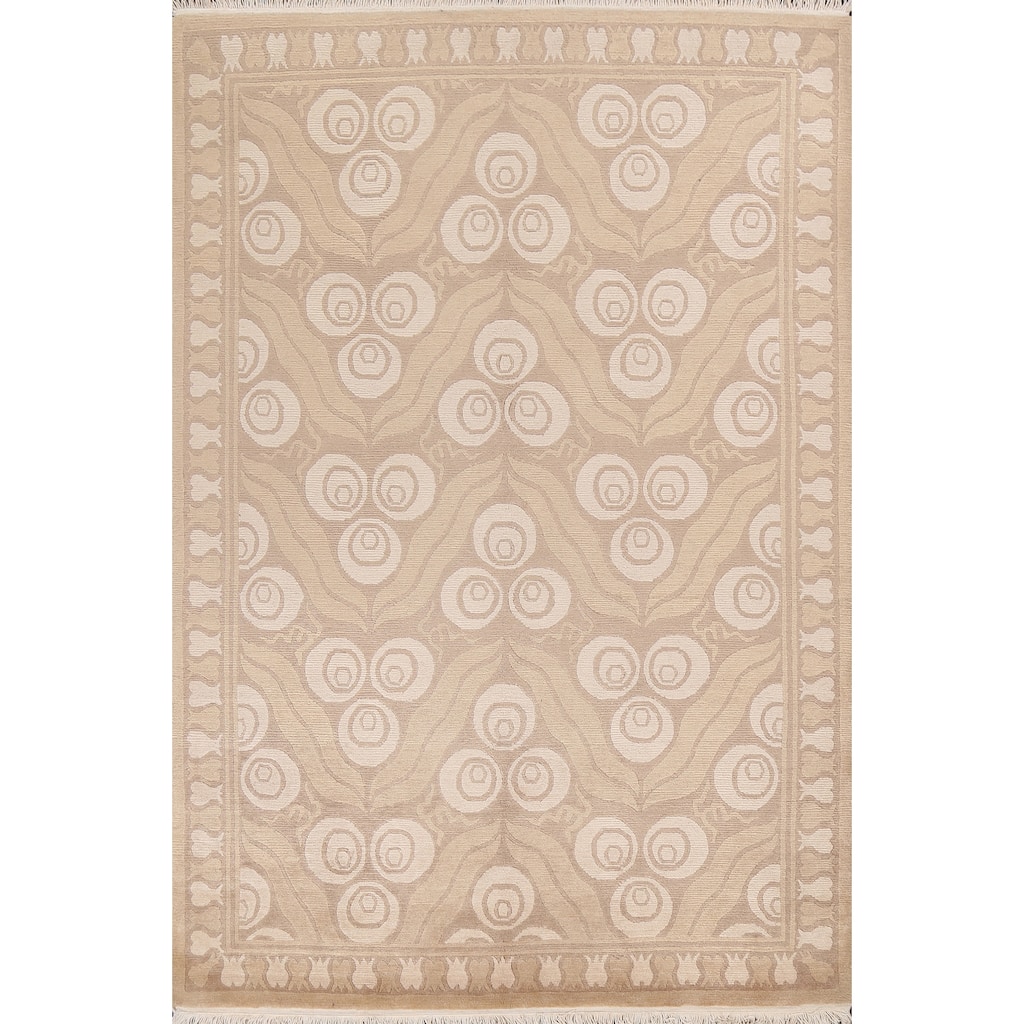 Vegetable Dye Nepalese Abstract Oriental Area Rug Handmade Wool Carpet - 6'3" x 9'4"