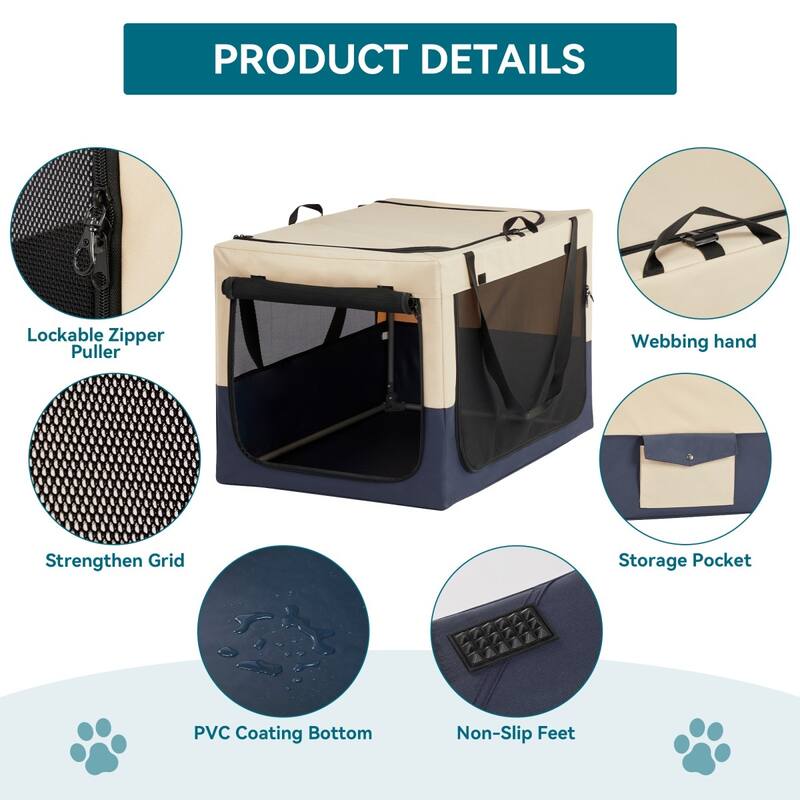 Foldable Dog Crate with 3 Doors, Fabric Cover & Reinforced Iron Frame