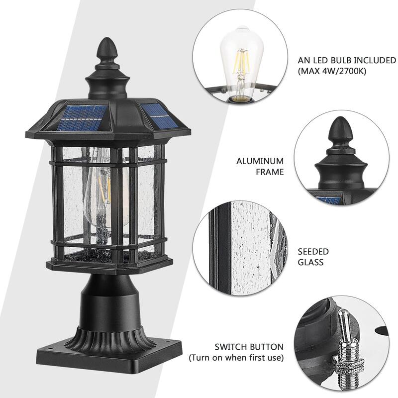 16 Inch Solar Post Light with Pier Mount Base with Seeded Glass