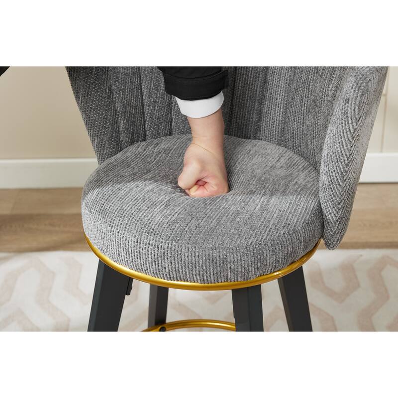Counter Height Bar Stools Set of 2 Swivel Upholstered Back Metal Legs 26in Velvet Gold Footrest