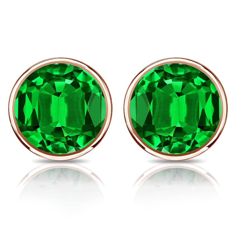 Auriya 14k Gold Lab Grown Gemstone Green Emerald Stud Earrings Round 0.25 to 5.00 ct. tw. Bezel Push-Back