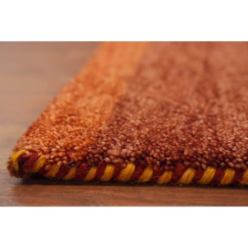 Hand Knotted Oriental 100% Wool Carpet Modern Stripe Oranges & Rust Gabbeh Area Rug - 6' 0'' X 4' 0''