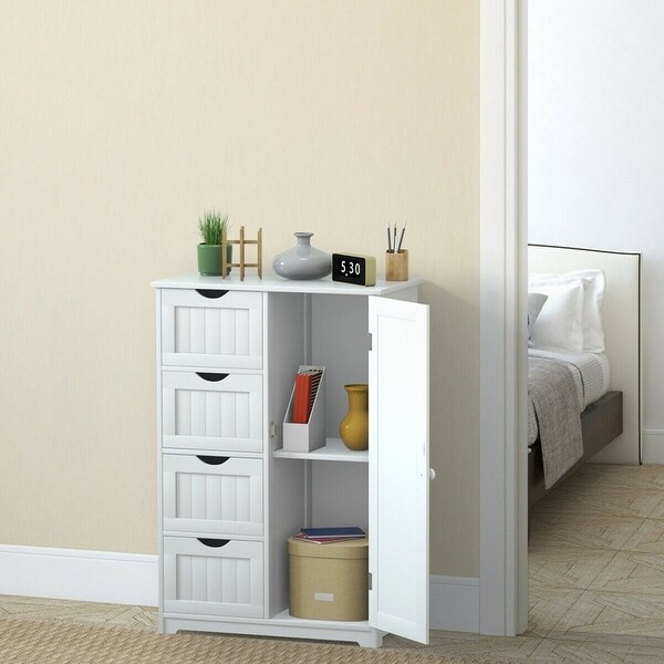 Costway wooden 4 drawer bathroom cabinet storage cupboard 2 shelves free standing white hotsell