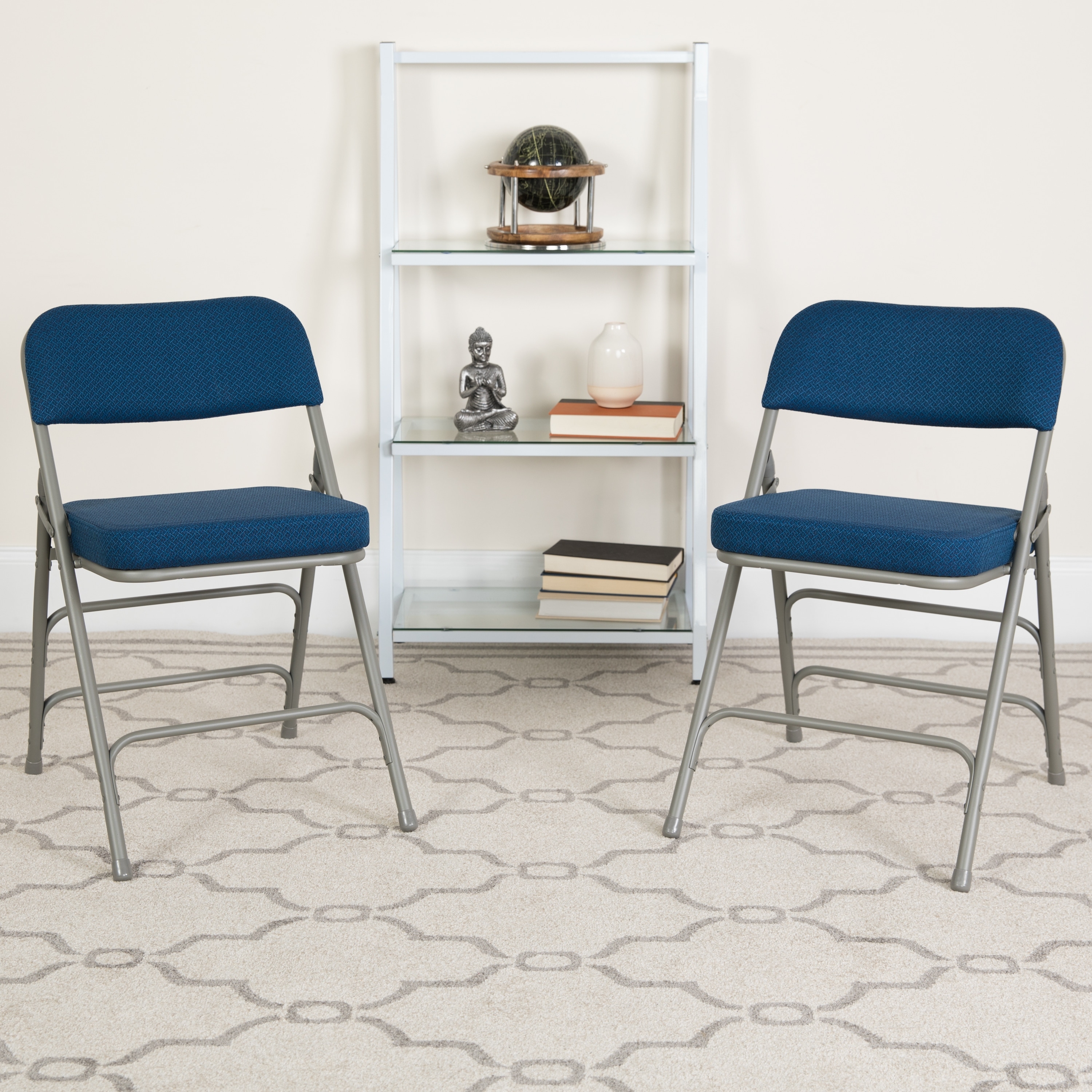4 Pack Curved Triple Braced & Hinged Fabric Upholstered Metal Folding Chair