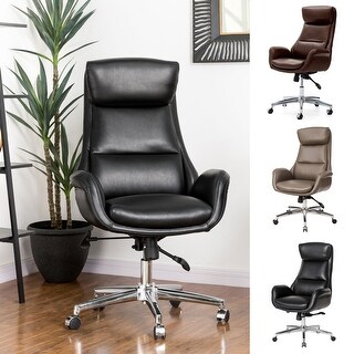 Mid-Century Modern High-Back Leatherette Adjustable Swivel Office Chair by Glitzhome