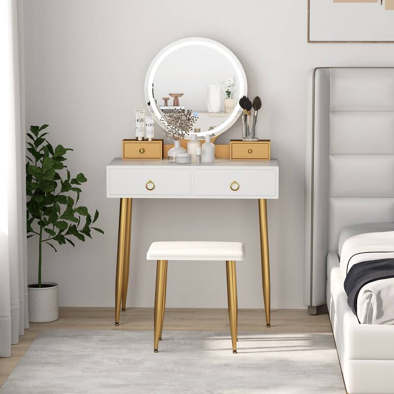 Costway Vanity Makeup Dressing Table Stool Set 3-Color Lighted Mirror - See Details
