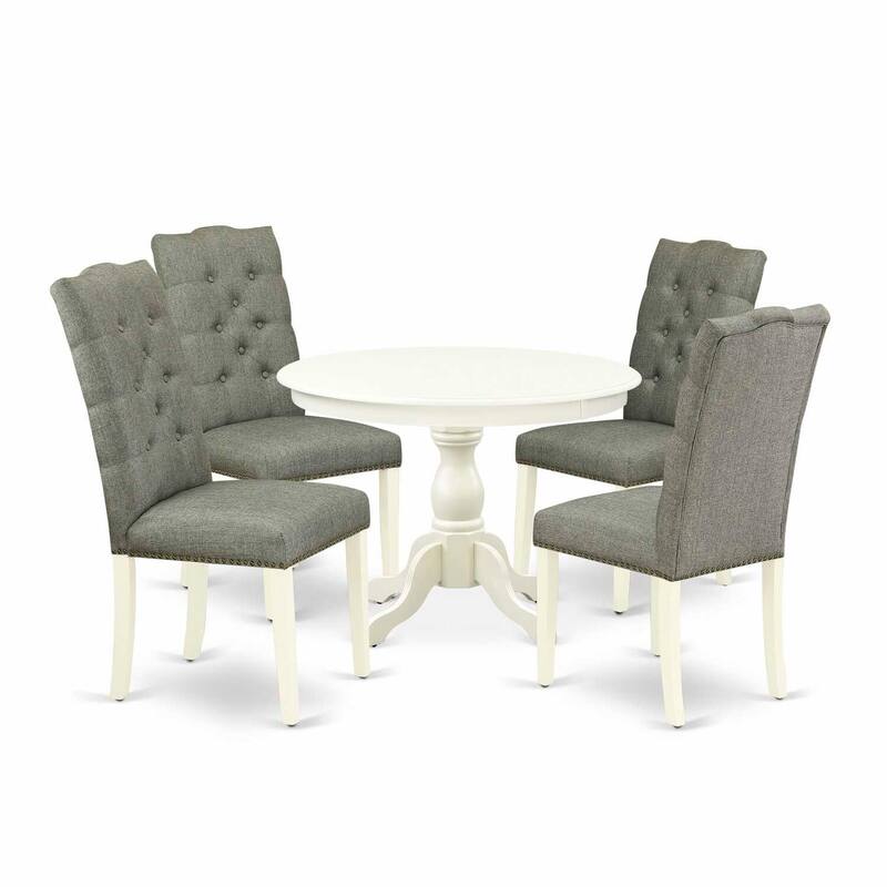 5-Piece Linen White Finish Solid Wood Top Dining table with 4 Chairs with