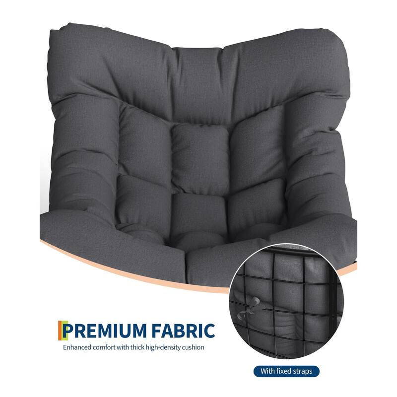 Outdoor Papasan Rocking Chair, Oversized Rocking Chair with Sturdy Metal Frame, Patio Rattan Egg