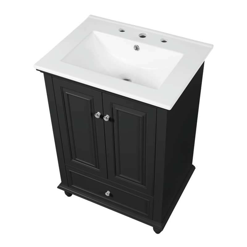 24" Bathroom Vanity with Ceramic Sink, Storage Cabinet with Soft-Close Doors and Drawer with Dividers