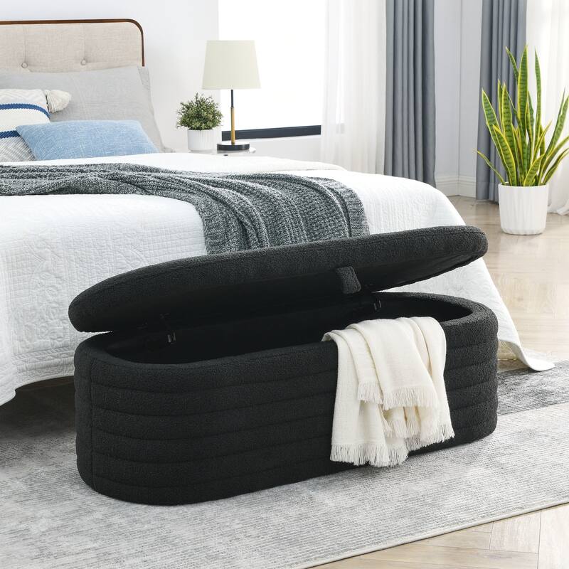 Length 45.5 inchesStorage Ottoman Bench with Safety Hinge