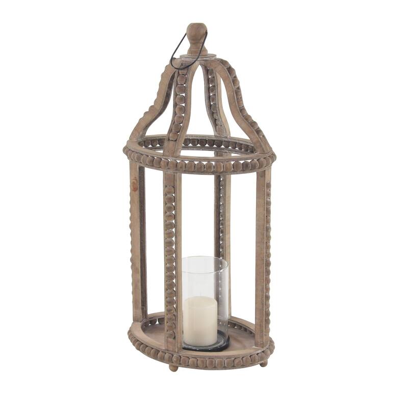 Reclaimed Wood Beaded Decorative Indoor Outdoor Candle Lantern - Brown - Roche River Decor - Brown