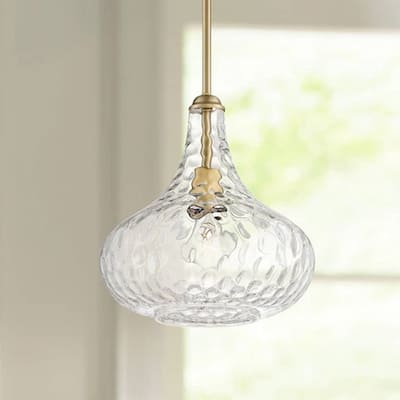 Gold Mini Pendant 11" Modern Clear Glass Shade Fixture - 10" x 11"