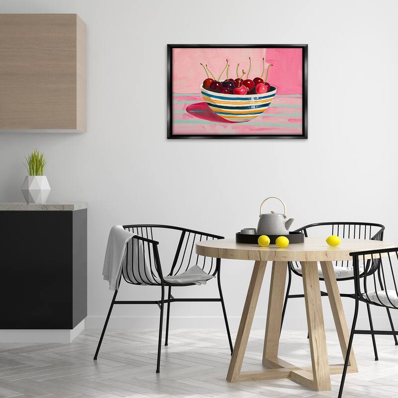 Stupell Bowl of Cherries on Pink Framed Floater Canvas Wall Art Design By Arlington Prints