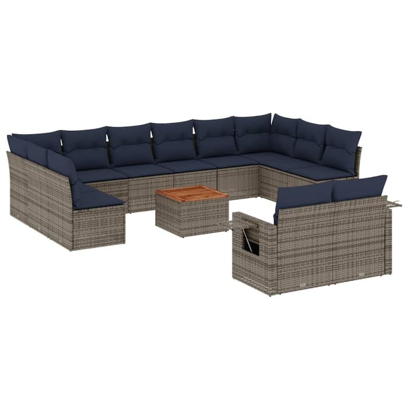 vidaXL 13 Piece Patio Sofa Set with Cushions Gray/Black Poly Rattan - 24.4" x 24.4" x 27.2"