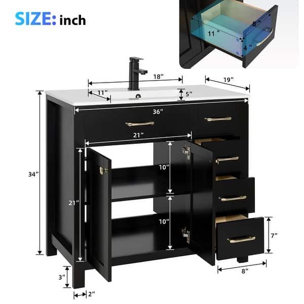 dimension image slide 9 of 12, Modern Bathroom Vanity with Sink & Faucet Storage Cabinet Set