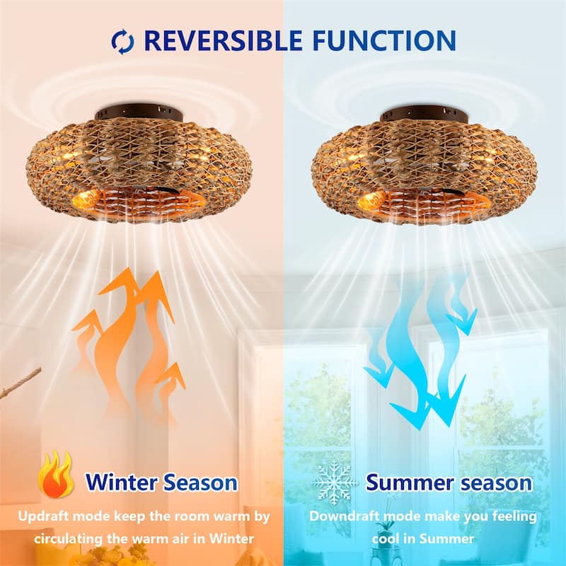 19.6" Bamboo Ceiling Fan with Remote Control and 6 Speed, NOT Included Bulbs