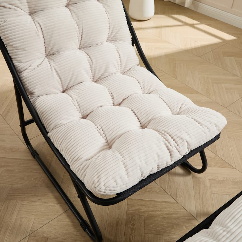 Patio Outdoor Lounge Chair with Ottoman, Comfy Sling Recliner Chair with Puffy Cushion and Foot Stool for Living Room